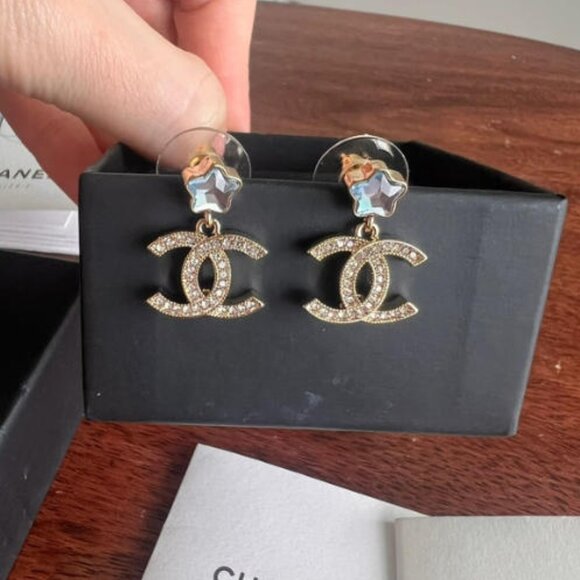 Chanel Earrings with Blue & Clear Stones - Includes Box - Picture 1 of 9